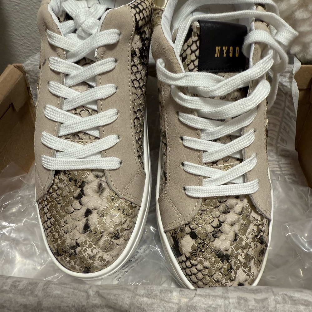 Steve Madden Beige Snake-Print Low Top Sneakers